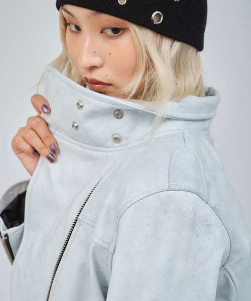 atmos pink(アトモスピンク)の「atmos pink Distressed Leather Jacket / アトモス ピンク ディストレス レザー ジャケット(その他アウター・レディース・ブラウン/ホワイト・FREE)」の14枚目の写真