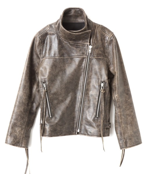 atmos pink(アトモスピンク)の「atmos pink Distressed Leather Jacket / アトモス ピンク ディストレス レザー ジャケット(その他アウター・レディース・ブラウン/ホワイト・FREE)」の4枚目の写真