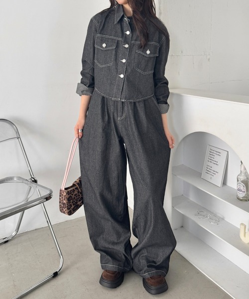 SOLLON.(ソルロン)の「【セットアップ】デニムシャツジャケット+ワイドパンツ(セットアップ・レディース・ブラック/ネイビー・FREE)」の7枚目の写真
