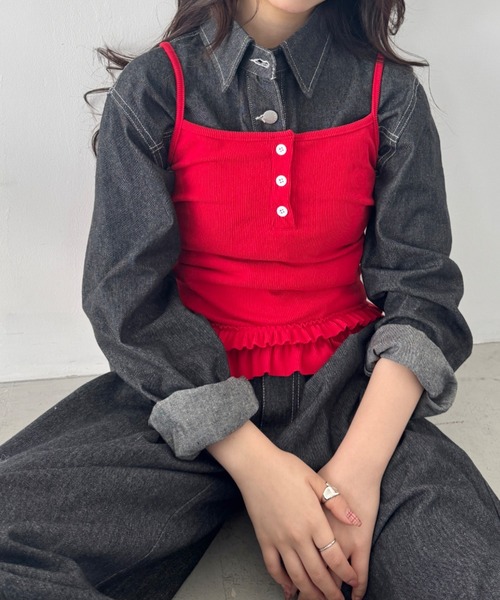 SOLLON.(ソルロン)の「【セットアップ】デニムシャツジャケット+ワイドパンツ(セットアップ・レディース・ブラック/ネイビー・FREE)」の8枚目の写真
