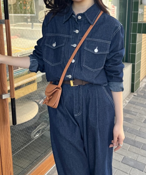 SOLLON.(ソルロン)の「【セットアップ】デニムシャツジャケット+ワイドパンツ(セットアップ・レディース・ブラック/ネイビー・FREE)」の13枚目の写真