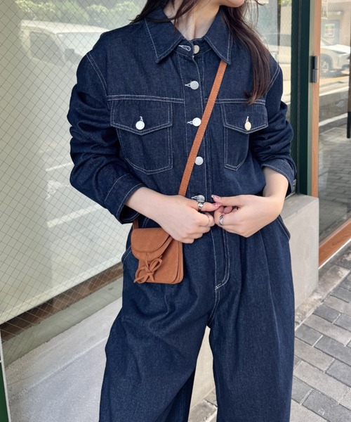 セール】【セットアップ】デニムシャツジャケット+ワイドパンツ