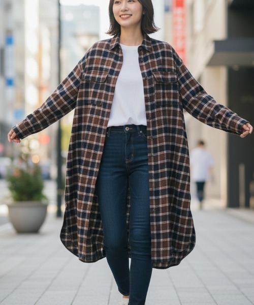 Ocean Pacific（オーシャンパシフィック）の「【OP:オーピー】レディースチェックロングシャツ（シャツ/ブラウス・レディース・ネイビー/アイボリー・X-LARGE/MEDIUM）」の2枚目の写真