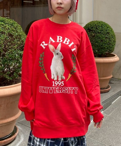 Candy Stripper(キャンディストリッパー)の「RABBIT UNIVERSITY SWEAT ワンピース(スウェット・レディース・ピンク/ネイビー/レッド/オフホワイト・FREE)」の4枚目の写真