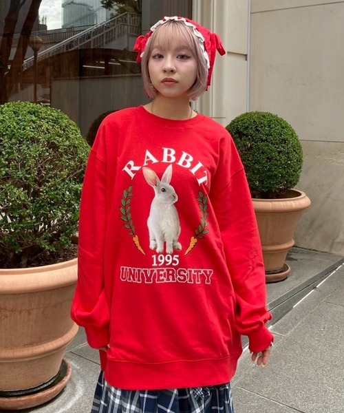 Candy Stripper(キャンディストリッパー)の「RABBIT UNIVERSITY SWEAT ワンピース(スウェット・レディース・ピンク/ネイビー/レッド/オフホワイト・FREE)」の11枚目の写真