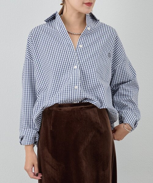 SHENERY(シーナリー)の「ギンガムチェックシャツ(シャツ/ブラウス・レディース・ネイビー・FREE)」の1枚目の写真