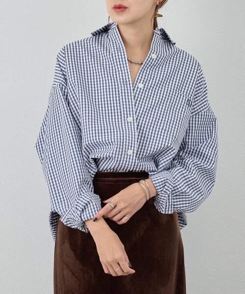 SHENERY(シーナリー)の「ギンガムチェックシャツ(シャツ/ブラウス・レディース・ネイビー・FREE)」の10枚目の写真