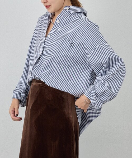 SHENERY(シーナリー)の「ギンガムチェックシャツ(シャツ/ブラウス・レディース・ネイビー・FREE)」の11枚目の写真