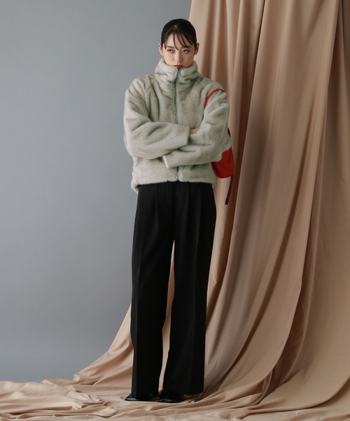 RAGEBLUE（レイジブルー）の「選べるシルエット/Wジップスタンドカラーファージャケット（ブルゾン・レディース・ブラウン/ホワイト/グレー・LARGE/MEDIUM）」の18枚目の写真