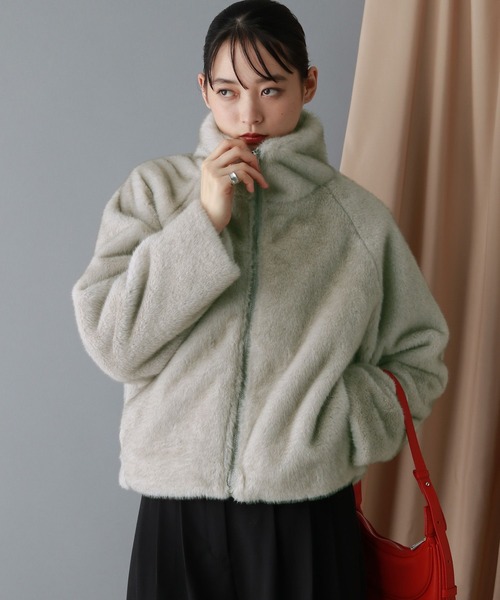 RAGEBLUE（レイジブルー）の「選べるシルエット/Wジップスタンドカラーファージャケット（ブルゾン・レディース・ブラウン/ホワイト/グレー・LARGE/MEDIUM）」の19枚目の写真