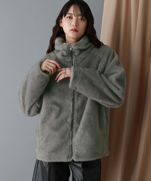 RAGEBLUE（レイジブルー）の「選べるシルエット/Wジップスタンドカラーファージャケット（ブルゾン・レディース・ブラウン/ホワイト/グレー・LARGE/MEDIUM）」の9枚目の写真