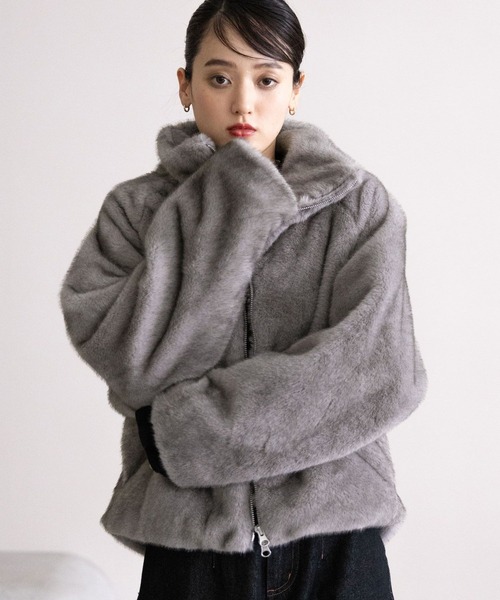 セール】選べるシルエット/Wジップスタンドカラーファージャケット