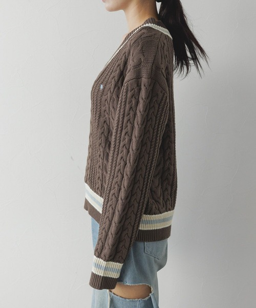 POLO BCS（ポロ ビーシーエス）の「【POLO BCS/ポロ・ビーシーエス】別注/チルデンニットプルオーバー（ニット/セーター・レディース・グレー系その他/オフホワイト/ブラウン・FREE）」の4枚目の写真