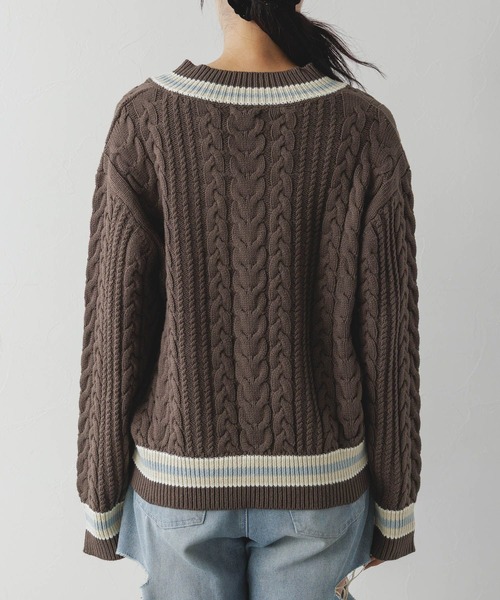 POLO BCS（ポロ ビーシーエス）の「【POLO BCS/ポロ・ビーシーエス】別注/チルデンニットプルオーバー（ニット/セーター・レディース・グレー系その他/オフホワイト/ブラウン・FREE）」の5枚目の写真