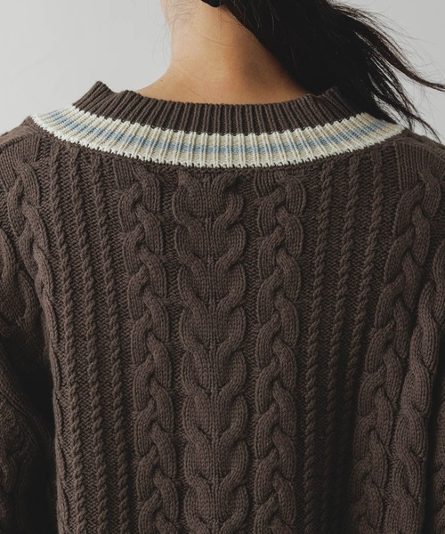 POLO BCS（ポロ ビーシーエス）の「【POLO BCS/ポロ・ビーシーエス】別注/チルデンニットプルオーバー（ニット/セーター・レディース・グレー系その他/オフホワイト/ブラウン・FREE）」の6枚目の写真