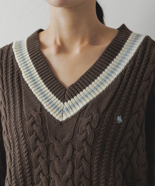 POLO BCS（ポロ ビーシーエス）の「【POLO BCS/ポロ・ビーシーエス】別注/チルデンニットプルオーバー（ニット/セーター・レディース・グレー系その他/オフホワイト/ブラウン・FREE）」の7枚目の写真
