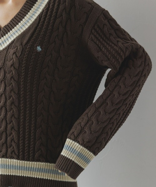 POLO BCS（ポロ ビーシーエス）の「【POLO BCS/ポロ・ビーシーエス】別注/チルデンニットプルオーバー（ニット/セーター・レディース・グレー系その他/オフホワイト/ブラウン・FREE）」の8枚目の写真