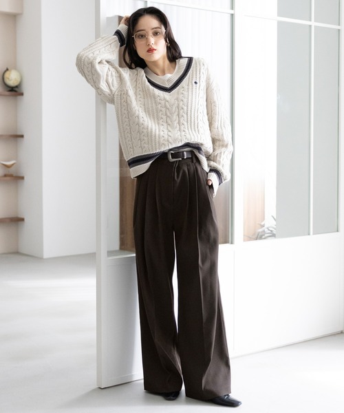 POLO BCS（ポロ ビーシーエス）の「【POLO BCS/ポロ・ビーシーエス】別注/チルデンニットプルオーバー（ニット/セーター・レディース・グレー系その他/オフホワイト/ブラウン・FREE）」の13枚目の写真