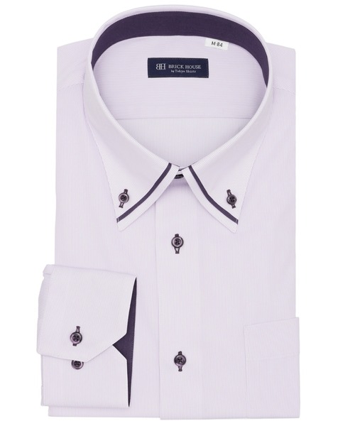 TOKYO SHIRTS(トウキョウシャツ)の「形態安定ノンアイロン ボタンダウン 長袖ストレッチビジネスワイシャツ(ビジネスシャツ・メンズ・パープル・首回り39cm-裄丈80cm/首回り39cm-裄丈84cm/首回り41cm-裄丈82cm/首回り41cm-裄丈86cm/首回り42cm-裄丈82cm/首回り42cm-裄丈86cm/首回り43cm-裄丈82cm/首回り43cm-裄丈86cm/首回り37cm-裄丈80cm)」の1枚目の写真