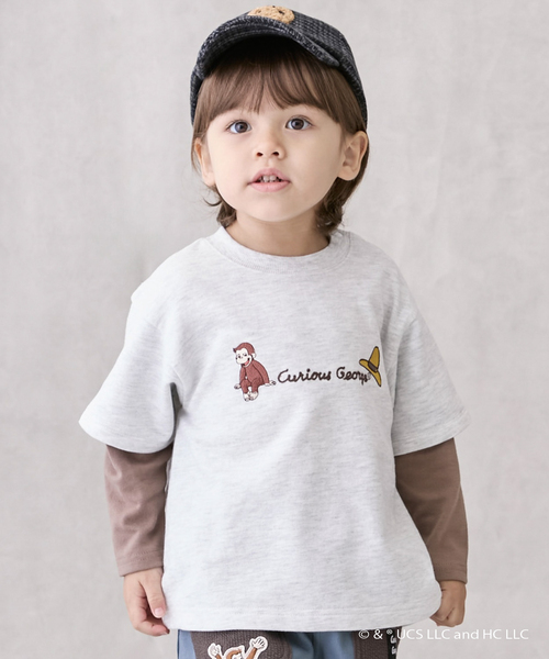 petit main（プティマイン）の「【おさるのジョージ】重ね着長袖トレーナー（スウェット・キッズ・ブルーグリーン/チャコール/ホワイト系その他・130cm/110cm/120cm/100cm/80ｃｍ/90cm）」の2枚目の写真