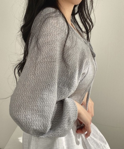 Belle Cie(ベルシー)の「ゆるかわリボン結びショート丈ボレロカーディガン(カーディガン/ボレロ・レディース・ブラック/グレー/ホワイト・FREE)」の20枚目の写真