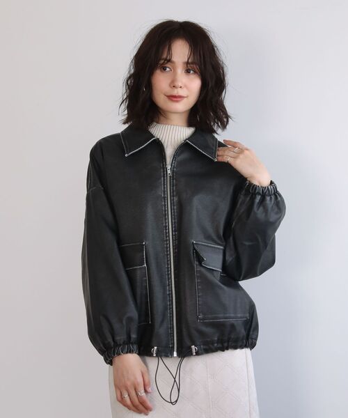 ELENCARE DUE（エレンカーレデュエ）の「・ELENCARE DUE 合成皮革ブルゾン（ブルゾン・レディース・ブラック/ブラウン/ボルドー・FREE）」の6枚目の写真