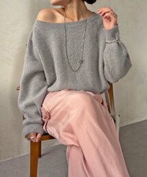 DouDou | ファーウールボートネックプルオーバー(ニット/セーター)