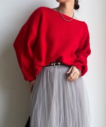 ボートネック」に該当するニット/セーター（レッド/赤色系