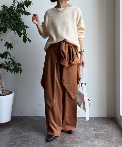 DouDou（ドゥドゥ）の「ファーウールボートネックプルオーバー（ニット/セーター・レディース・レッド/オフホワイト/ブラウン/ネイビー/グレー・FREE）」の15枚目の写真