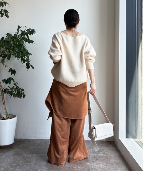 DouDou（ドゥドゥ）の「ファーウールボートネックプルオーバー（ニット/セーター・レディース・レッド/オフホワイト/ブラウン/ネイビー/グレー・FREE）」の17枚目の写真