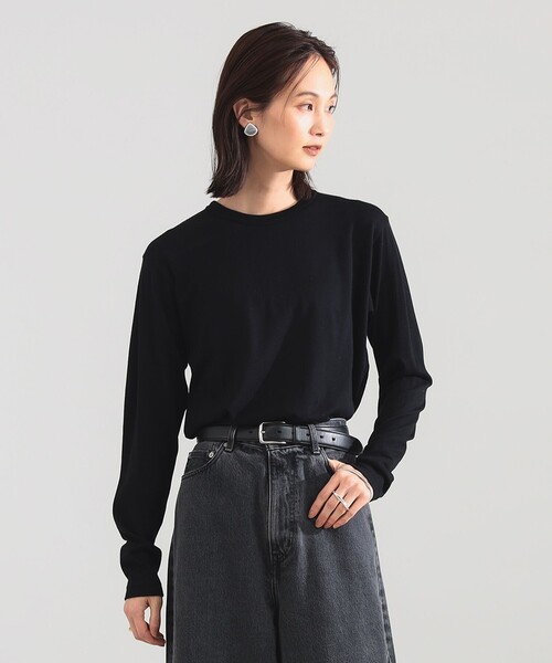 Demi-Luxe BEAMS(デミルクス ビームス)の「【7/24値下げ】SLOANE / 天竺 クルーネック ロングスリーブ Tシャツ(Tシャツ/カットソー・レディース・ブラック/オフホワイト/ブラック系その他3・1/2)」の1枚目の写真