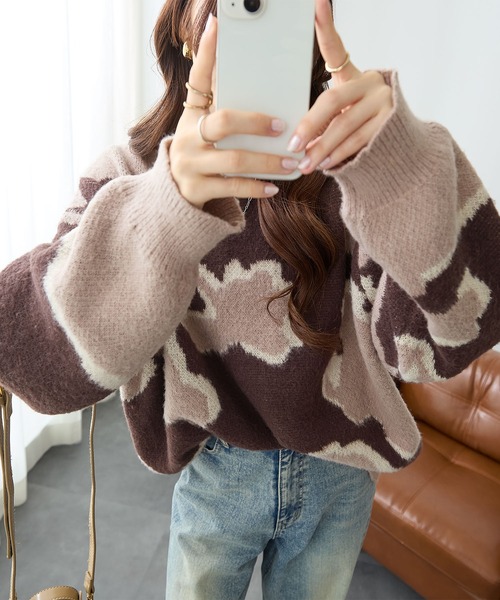 ReDial(リダイアル)の「アブストラクトジャカードニット(ニット/セーター・レディース・グレー/モカ・M/L/LL/3L)」の5枚目の写真