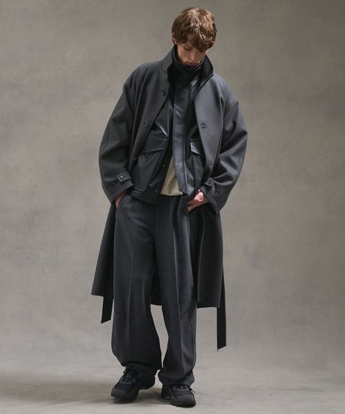 Super140s マルチウェイ メルトンオーバーサイズスタンドコート Super140s マルチウェイ メルトンオーバーサイズスタンドコート