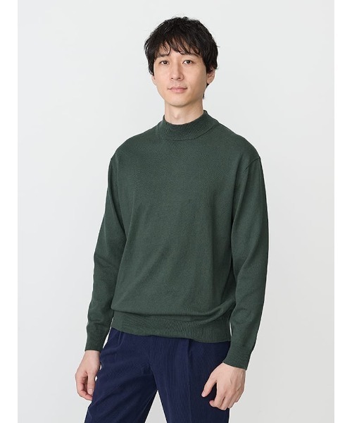 Perfect Suit FActory（パーフェクトスーツファクトリー）の「コットン×カシミヤ　モックネックニット　ブラウン/グリーン/ネイビー（ニット/セーター・メンズ・ネイビー/ダークブラウン/グリーン・M/L/LL）」の2枚目の写真