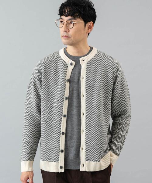 URBAN RESEARCH ROSSO MEN(アーバンリサーチロッソメン)の「『XLサイズあり』ヘリンボーン柄クルーニットカーディガン(カーディガン/ボレロ・メンズ・ネイビー/グレー/アイボリー/ブラック・SMALL/MEDIUM/LARGE/X-LARGE)」の2枚目の写真