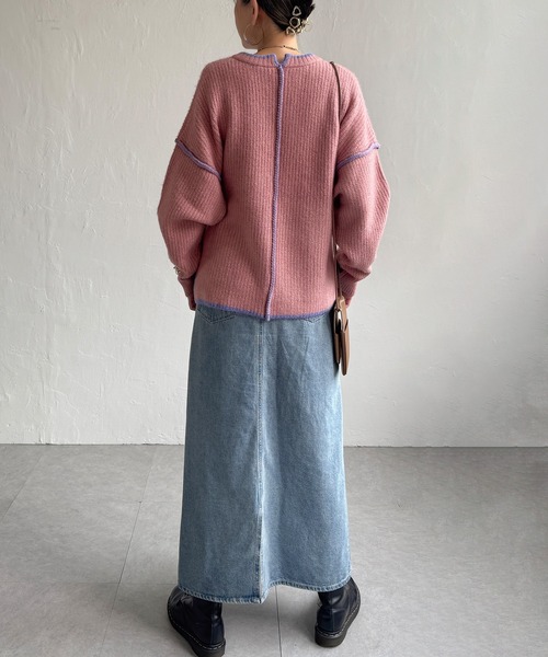 LBC（エルビーシー）の「ステッチ配色畦ラインニットプルオーバー（ニット/セーター・レディース・ピンク/ミント/オフホワイト/グレー・M/L）」の6枚目の写真