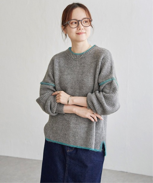 LBC（エルビーシー）の「ステッチ配色畦ラインニットプルオーバー（ニット/セーター・レディース・ピンク/ミント/オフホワイト/グレー・M/L）」の8枚目の写真