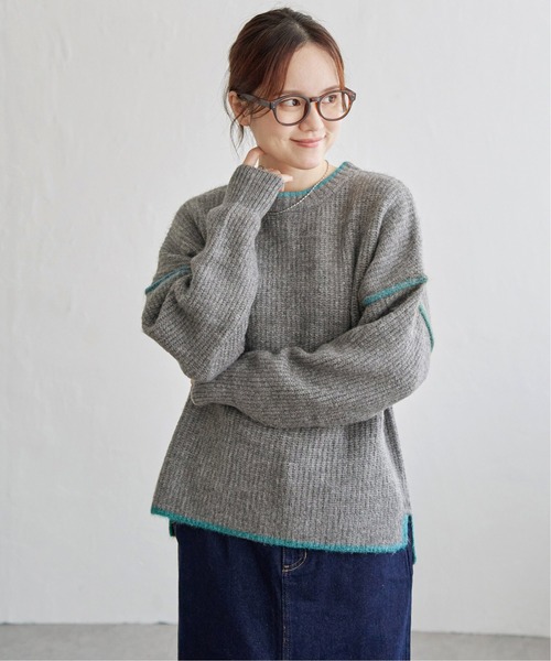 LBC（エルビーシー）の「ステッチ配色畦ラインニットプルオーバー（ニット/セーター・レディース・ピンク/ミント/オフホワイト/グレー・M/L）」の7枚目の写真