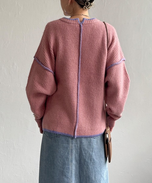 LBC（エルビーシー）の「ステッチ配色畦ラインニットプルオーバー（ニット/セーター・レディース・ピンク/ミント/オフホワイト/グレー・M/L）」の5枚目の写真