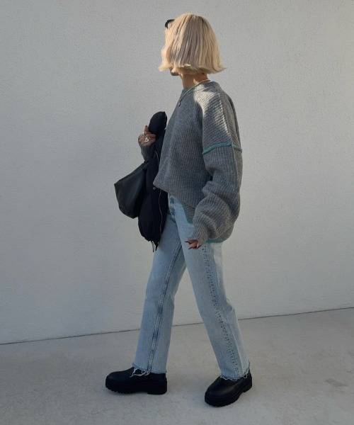 LBC（エルビーシー）の「ステッチ配色畦ラインニットプルオーバー（ニット/セーター・レディース・ピンク/ミント/オフホワイト/グレー・M/L）」の9枚目の写真