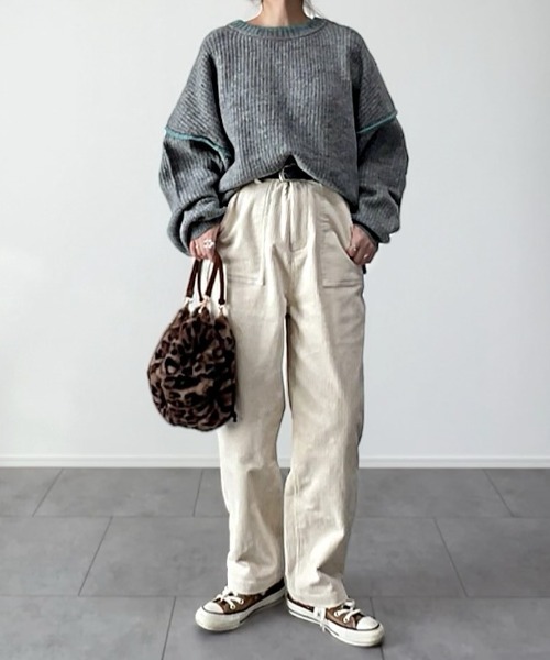 LBC（エルビーシー）の「ステッチ配色畦ラインニットプルオーバー（ニット/セーター・レディース・ピンク/ミント/オフホワイト/グレー・M/L）」の15枚目の写真