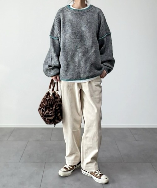 LBC（エルビーシー）の「ステッチ配色畦ラインニットプルオーバー（ニット/セーター・レディース・ピンク/ミント/オフホワイト/グレー・M/L）」の16枚目の写真