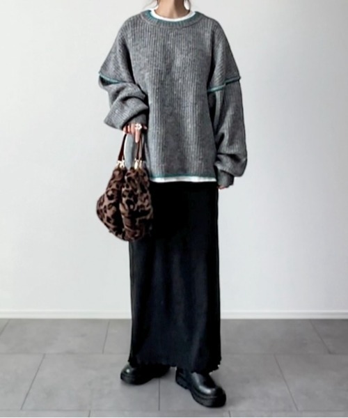 LBC（エルビーシー）の「ステッチ配色畦ラインニットプルオーバー（ニット/セーター・レディース・ピンク/ミント/オフホワイト/グレー・M/L）」の19枚目の写真