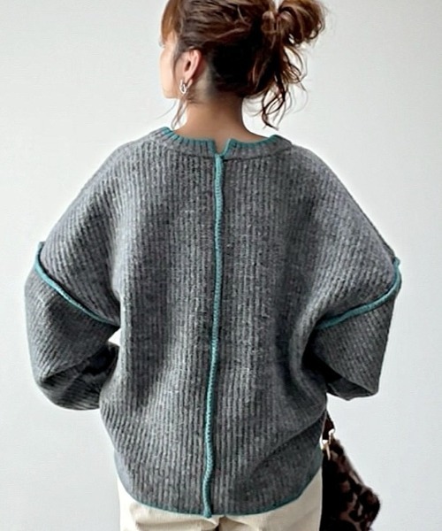 LBC（エルビーシー）の「ステッチ配色畦ラインニットプルオーバー（ニット/セーター・レディース・ピンク/ミント/オフホワイト/グレー・M/L）」の14枚目の写真