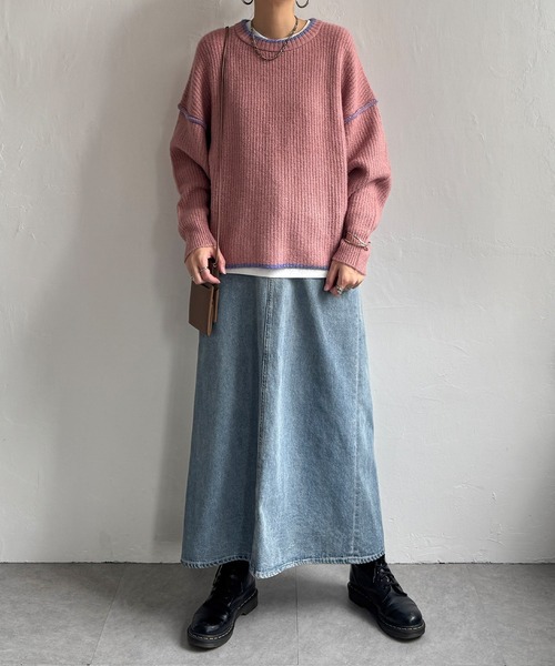 LBC（エルビーシー）の「ステッチ配色畦ラインニットプルオーバー（ニット/セーター・レディース・ピンク/ミント/オフホワイト/グレー・M/L）」の22枚目の写真