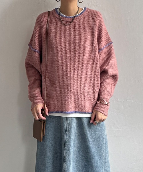 LBC（エルビーシー）の「ステッチ配色畦ラインニットプルオーバー（ニット/セーター・レディース・ピンク/ミント/オフホワイト/グレー・M/L）」の21枚目の写真
