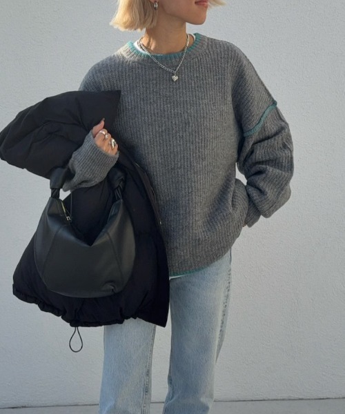 LBC（エルビーシー）の「ステッチ配色畦ラインニットプルオーバー（ニット/セーター・レディース・ピンク/ミント/オフホワイト/グレー・M/L）」の22枚目の写真
