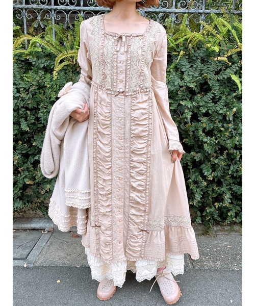 セール】ケミカルレース使いミディワンピース（ワンピース）｜PINK