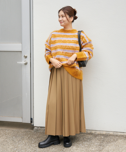 JOURNAL STANDARD（ジャーナルスタンダード）の「マルチボーダーシャギーニット（ニット/セーター・レディース・ブラック/マスタード・FREE）」の4枚目の写真