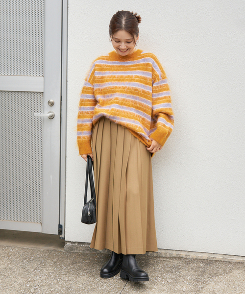 JOURNAL STANDARD（ジャーナルスタンダード）の「マルチボーダーシャギーニット（ニット/セーター・レディース・ブラック/マスタード・FREE）」の9枚目の写真